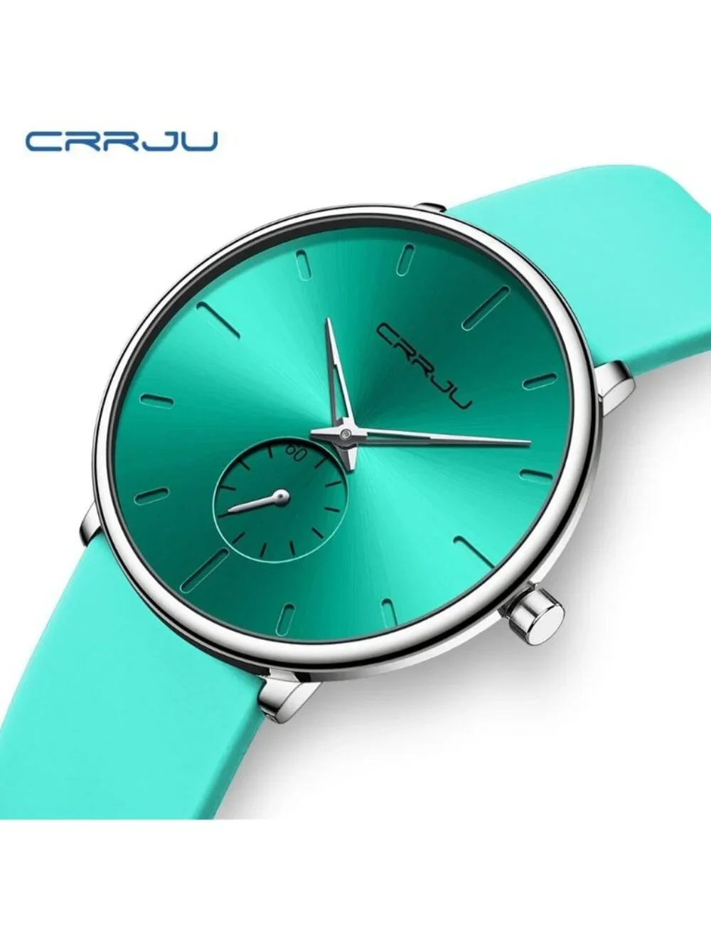 Crrju Men's Light Green Waterproof Quartz Unisex Ultra Silicone Band Round Watch - Picture 5 of 6
